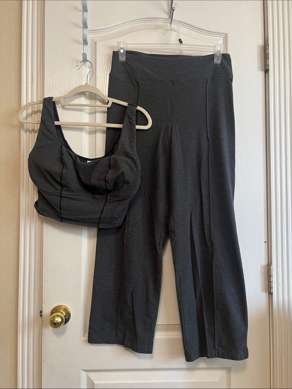 PINK vs Charcoal Gray Straight-Leg Pants & Crop Top Set
